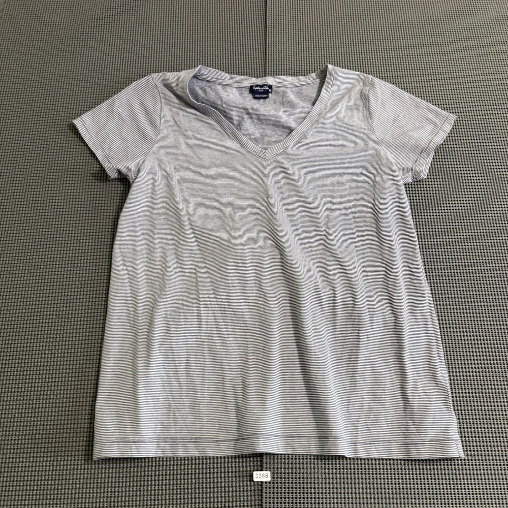 Splendid Womens Blue White Striped Short Sleeve V-Neck T-Shirt Size S